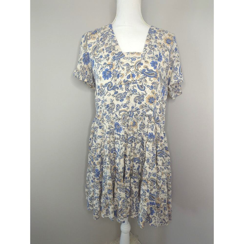 Anthropologie Patrons of Peace Boho Blue Paisley Floral Mini Dress Cottagecore L